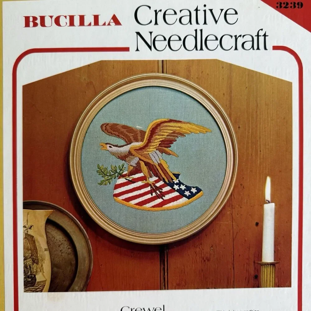 Vtg Bucilla Crewel Kit w/ Frame EAGLE 3239 13